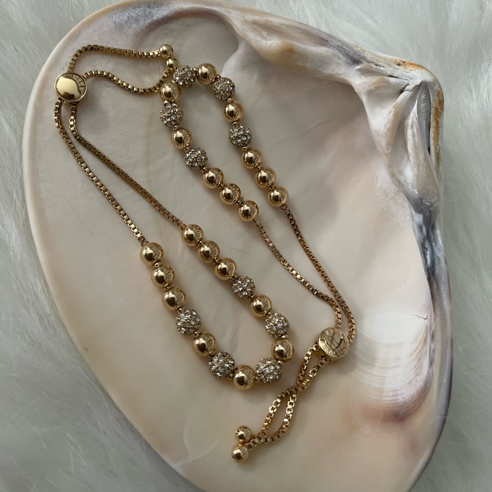 Pavé & Imitation Pearl Slider Bracelet 2 pcs - Picture 6 of 8